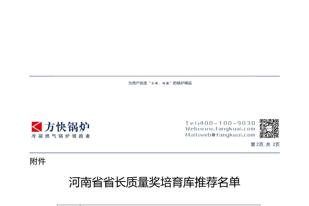 關于方快鍋爐申報進入河南省省長質量獎培育庫 推薦名單公示
